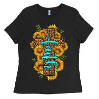 Black faith sunflower leopard cross olivia Ladies Tee - OliviaCreatesArt