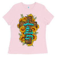 Bubblegum Pink faith sunflower leopard cross olivia Ladies Tee - OliviaCreatesArt