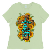 Matcha faith sunflower leopard cross olivia Ladies Tee - OliviaCreatesArt