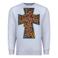 Heather Grey leopard sunflower cross Premium Sweatshirt - JahusDesignShop