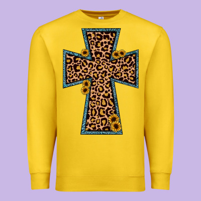 Leopard Sunflower Cross Premium Sweatshirt Designed By Jahusdesignshop
