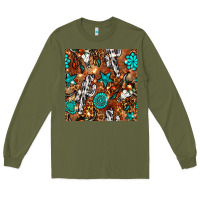 Army Green western gemstone aztec seamless pattern Long Sleeve Tee - BundleAndBundleShop