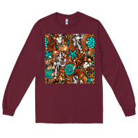 Burgundy western gemstone aztec seamless pattern Long Sleeve Tee - BundleAndBundleShop