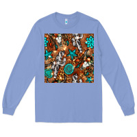Colony Blue western gemstone aztec seamless pattern Long Sleeve Tee - BundleAndBundleShop