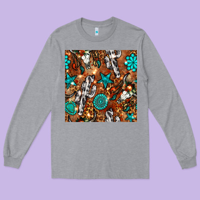 Western Gemstone Aztec Seamless Pattern Long Sleeve Tee Designed By Bundleandbundleshop