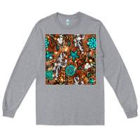 Heather Grey western gemstone aztec seamless pattern Long Sleeve Tee - BundleAndBundleShop