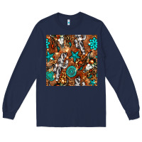Navy western gemstone aztec seamless pattern Long Sleeve Tee - BundleAndBundleShop