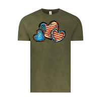 Vintage Olive American flag hearts 4th of july Vintage Tee - FaDigitalArtStudio