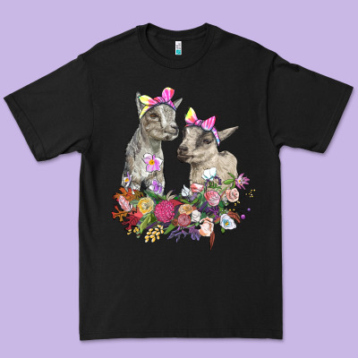 Floral Baby Goats Premium Tee Designed By Ranaportraitstore