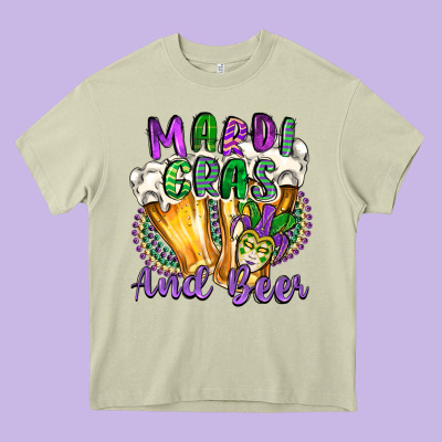 Mardi Gras And Beer Heavy Core Tee Designed By Cowgirlartshop