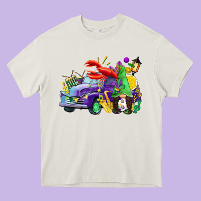 Mardi Gras Gnome On The Truck Heavy Core Tee Designed By Cowgirlartshop