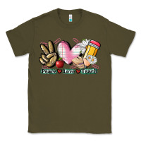 Army Green Peace love teach Classic Tee - CowGirlArtShop