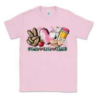 Bubblegum Pink Peace love teach Classic Tee - CowGirlArtShop