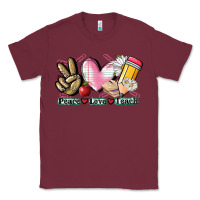 Burgundy Peace love teach Classic Tee - CowGirlArtShop