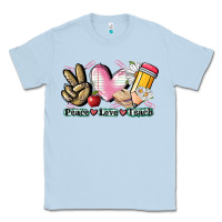 Dusty Blue Peace love teach Classic Tee - CowGirlArtShop
