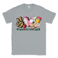 Heather Grey Peace love teach Classic Tee - CowGirlArtShop