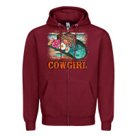 Burgundy cowgirl hat flowers leopard and  leather Zipper Hoodie - AdoDesignShop