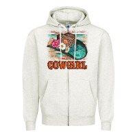 Oatmeal Heather cowgirl hat flowers leopard and  leather Zipper Hoodie - AdoDesignShop