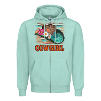 Seafoam cowgirl hat flowers leopard and  leather Zipper Hoodie - AdoDesignShop