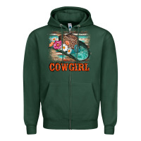 Sports Green cowgirl hat flowers leopard and  leather Zipper Hoodie - AdoDesignShop
