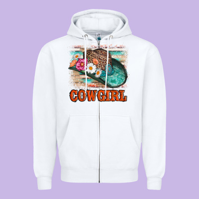 Cowgirl Hat Flowers Leopard And  Leather Zipper Hoodie Designed By Adodesignshop