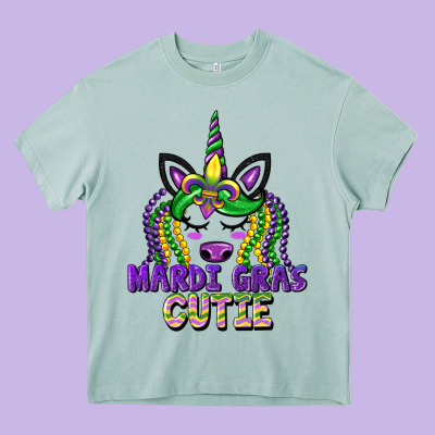 Mardi Gras Cutie Unicorn Heavy Core Tee Designed By Cowgirlartshop