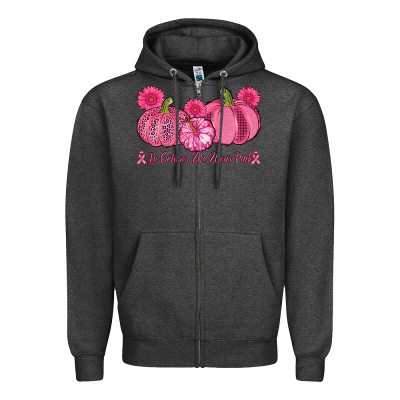 In October We Wear Pink Pumpkins Zipper Hoodie by AdoDesignShop | Teevron