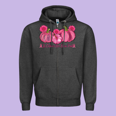 In October We Wear Pink Pumpkins Zipper Hoodie Designed By Adodesignshop