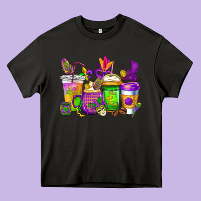 Mardi Gras Coffee Cups Cowgirl Heavy Core Tee Designed By Cowgirlartshop