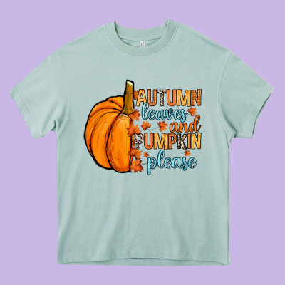 Autumn Leaves And Pumpkin Please Heavy Core Tee Designed By Ranaportraitstore