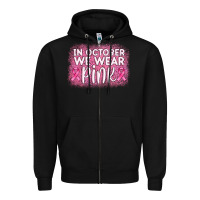 Black in october we wear pink leopard glitter Zipper Hoodie - AdoDesignShop