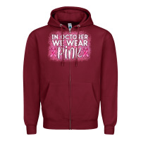Burgundy in october we wear pink leopard glitter Zipper Hoodie - AdoDesignShop