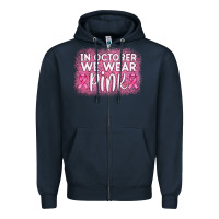 Navy in october we wear pink leopard glitter Zipper Hoodie - AdoDesignShop