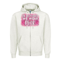 Oatmeal Heather in october we wear pink leopard glitter Zipper Hoodie - AdoDesignShop