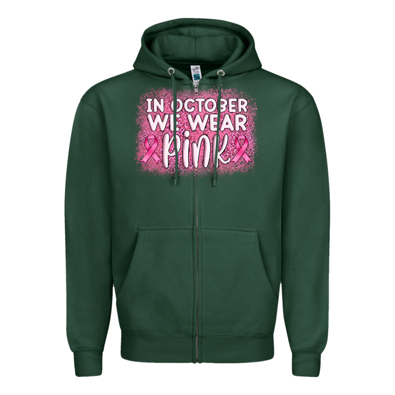 In October We Wear Pink Leopard Glitter Zipper Hoodie by AdoDesignShop | Teevron