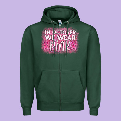 In October We Wear Pink Leopard Glitter Zipper Hoodie Designed By Adodesignshop