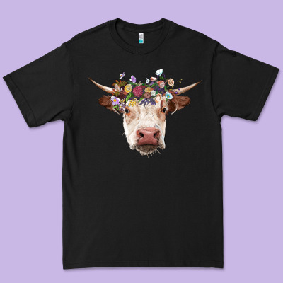 Hereford Cow With Floral Headband Premium Tee Designed By Ranaportraitstore