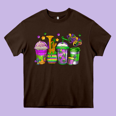 Mardi Gras Coffee Cups Heavy Core Tee Designed By Jasminsmagicworld