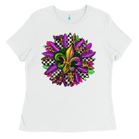 White mardi gras sunflower Ladies Tee - OliviaCreatesArt