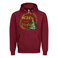 Burgundy merry and bright christmas tree Zipper Hoodie - AdoDesignShop
