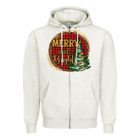 Oatmeal Heather merry and bright christmas tree Zipper Hoodie - AdoDesignShop