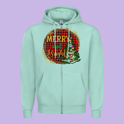 Merry And Bright Christmas Tree Zipper Hoodie Designed By Adodesignshop