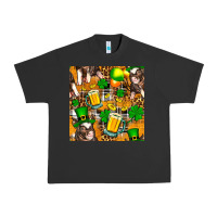 Pigment Black St. Patrick's Day Pig With Beer And Shamrock Urban Heavy Tee - FaDigitalArtStudio