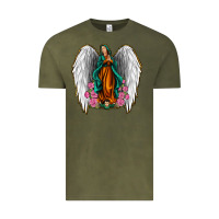 Vintage Olive Angel Wing Lady of Guadalupe Vintage Tee - Jasminsmagicworld