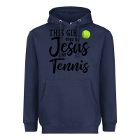 Navy this girl runs on jesus and tennis Heavyweight Hoodie - DesigneFamous