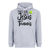Heather Grey this girl runs on jesus and tennis Heavyweight Hoodie - DesigneFamous