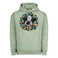 Pigment Oil Green baby cow with sunflower Urban Hoodie - RanaPortraitStore
