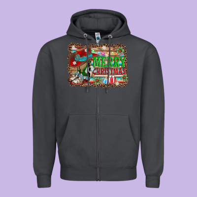 Merry Christmas Western Boots Zipper Hoodie Designed By Adodesignshop