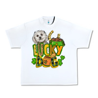 White lucky dog St. Patrick's Urban Heavy Tee - FaDigitalArtStudio