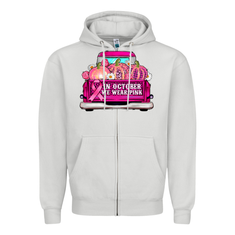 Truck In October We Wear Pink Zipper Hoodie by AdoDesignShop | Teevron